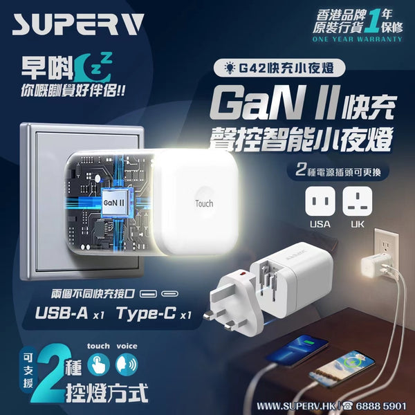 【門市發售】SuperV 36W PD GaN 快充火牛（G42）